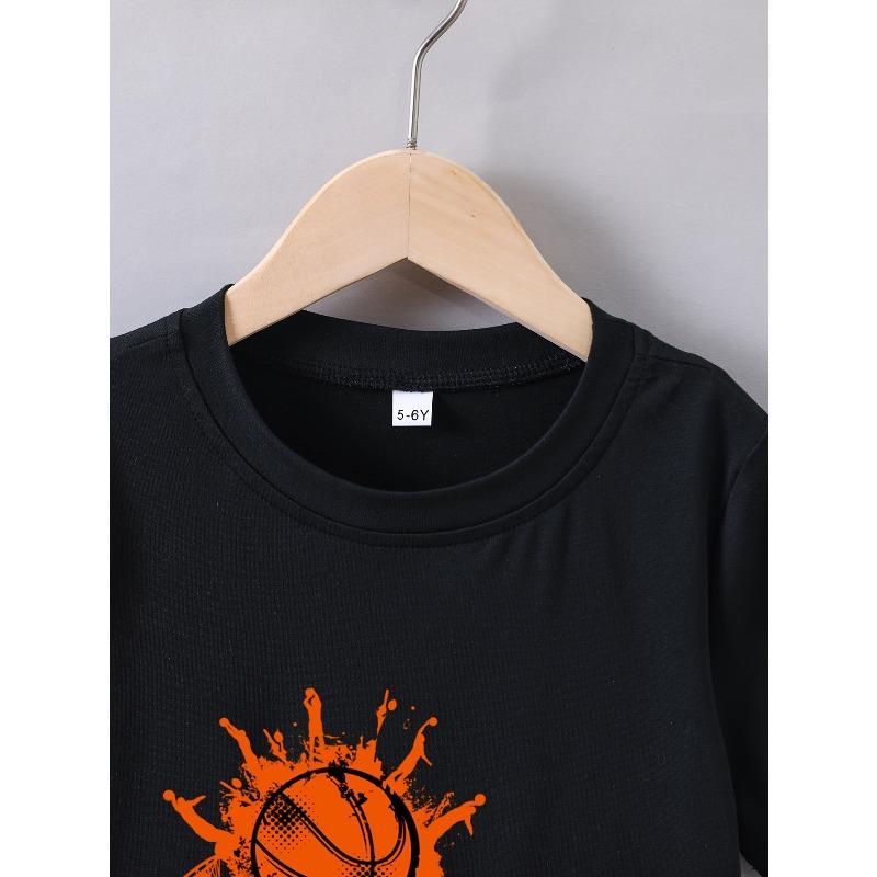 Children Summer Short-Sleeve T-Shirt with Basketball Letter Print