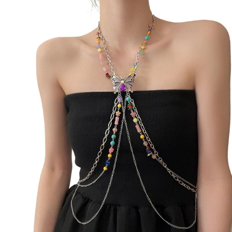 

Fashionable Beads Necklace Sexy Jewelry Body Chain Jewelry Party Costume for Party Masquerades Proms 1 срібний