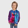Children's Cartoon Animal Kitten Print Pigment Print T-shirt Boys Cute Long Sleeved Soft Comfortable Top