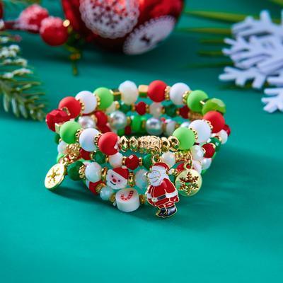 Christmas Decoraion Bracelet Kids Favors Colorful Acrylic Santa Snowflake Stretch Beaded Bracelet Merry Christmas Gift Favor