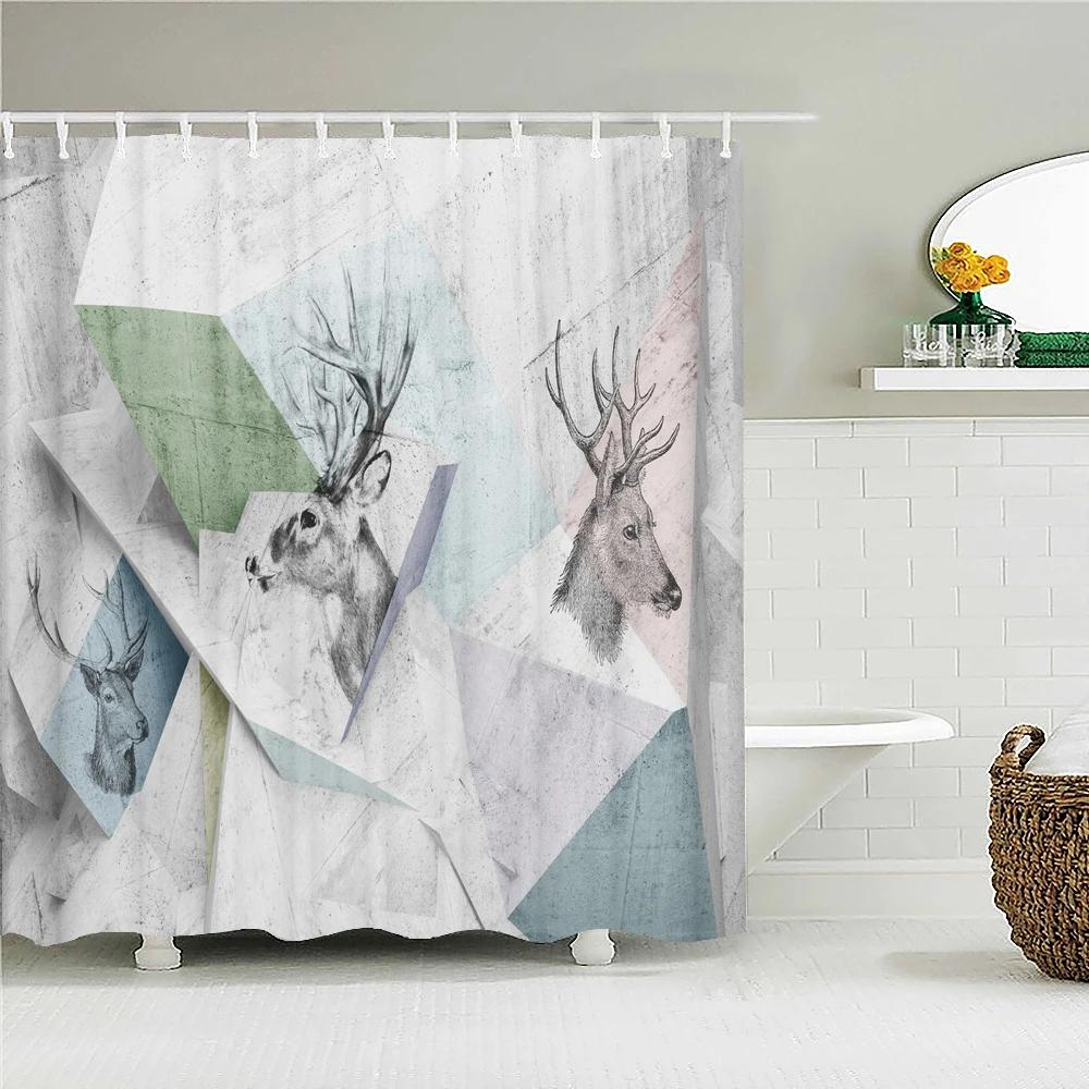 240x180cm Bathroom Waterproof Shower Curtain Simple Geometric Pattern Printing Polyester Home Decoration Curtain With Hook