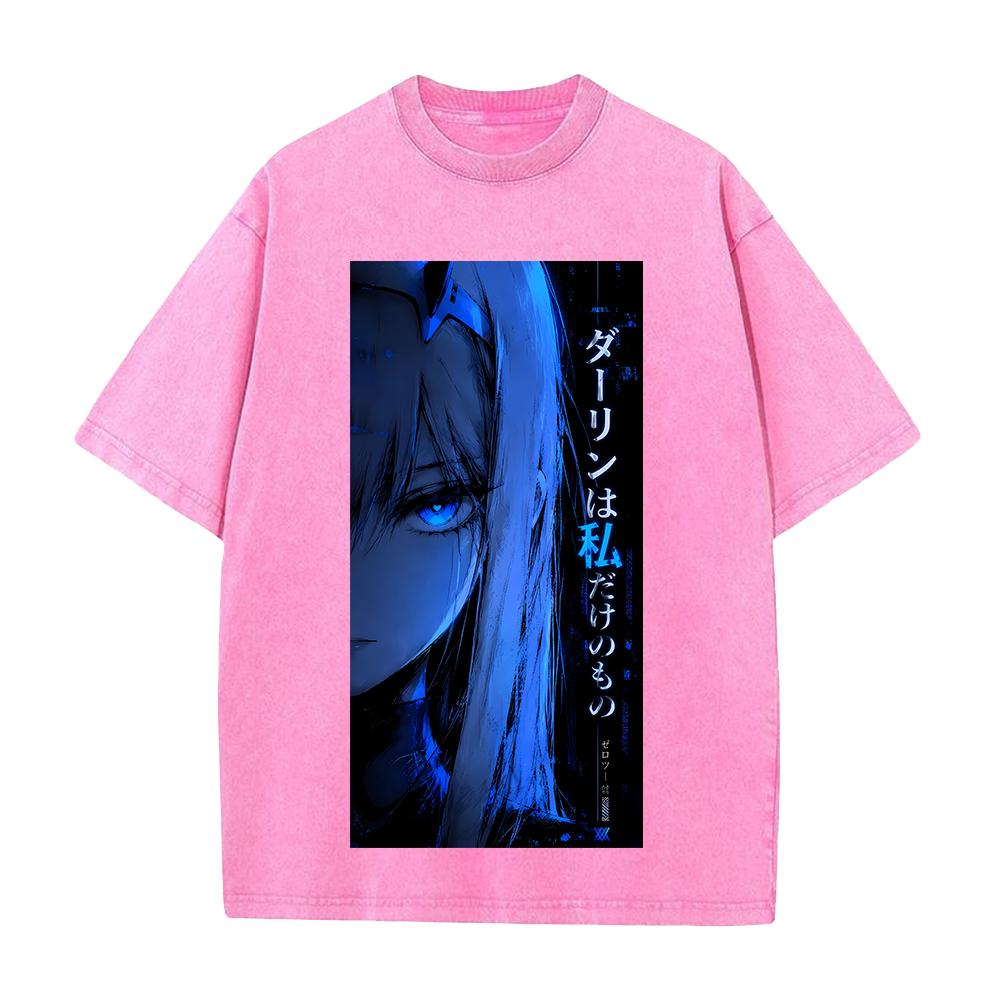 Anime DARLING In The FRANXX Zero Two Print T-shirt Men Women Tshirts Short Sleeve Cotton Clothing Washed T Shirt Harajuku Tops