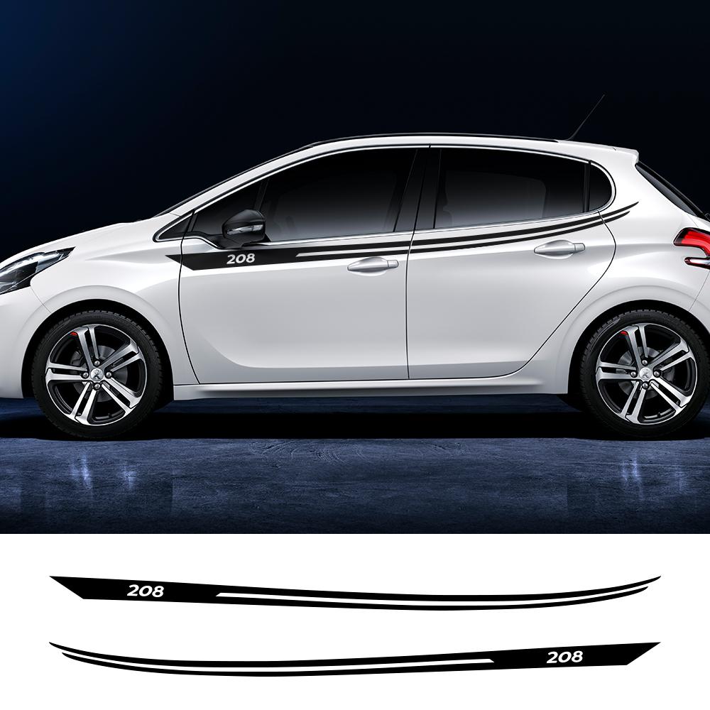 2PCS For Peugeot 208 Car Body Sport Stripes Stickers Auto Waist Line Vinyl Decor Decal Auto Body Decoration Tuning Accessories