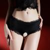 Women Sexy Briefs Back Bow Lace See Through Underwear Ice Silk Panties Hollowed Out Buttocks Lingerie Open Crotch Underpants