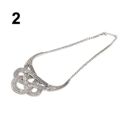 Women's Vintage Ethnic Hollow Knot Drop Pendant Statement Necklace Jewelry