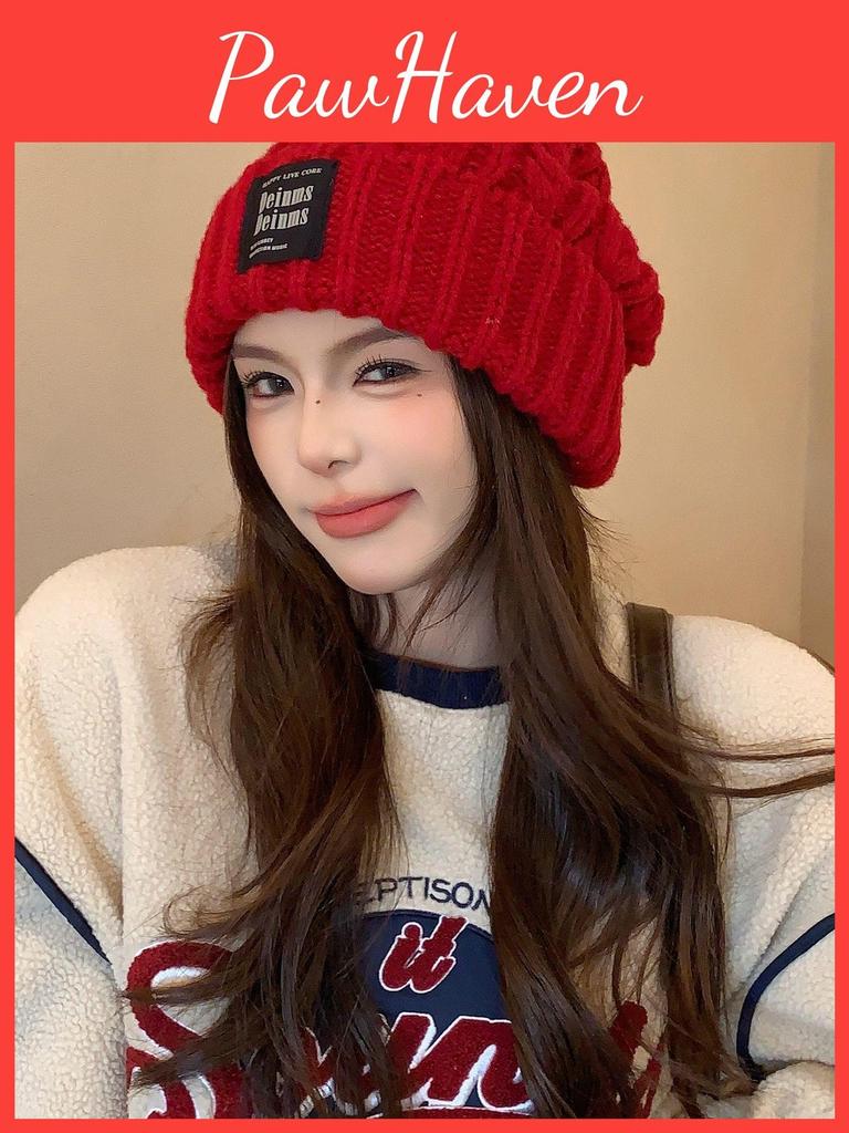 Hat Style Knitted With Letter Decor And Big Head Circumference For Wear Casual