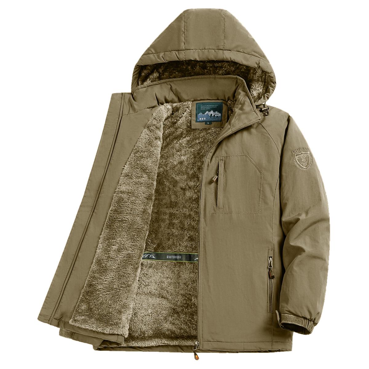 

Мужская водонепроницаемая зимняя куртка для путешествий на открытом воздухе с флисовой подкладкой, большого размера, дышащая и толстая для отдыха 5XL хаки