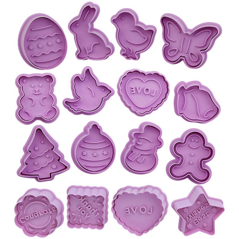 4Pcs/Set Christmas Halloween Cookie Cutter Stamp Biscuit Mold 3D Cookie Plunger Fondant Sugar Craft Pastry Cake Decorating Tool