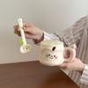 Cute Apple Ceramic Mug with Lid Spoon Drinking Water Cup Breakfast Coffee Milk Cup Practical Souvenir Gift Set