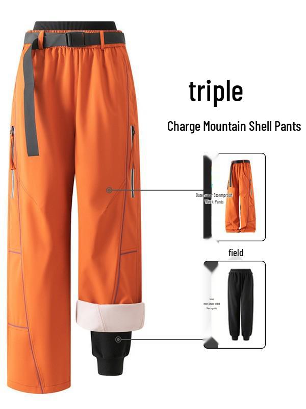 Unisex Waterproof 3-in-1 Fleece-Lined Windproof Work Pants for Autumn/Winter Outdoor Activities