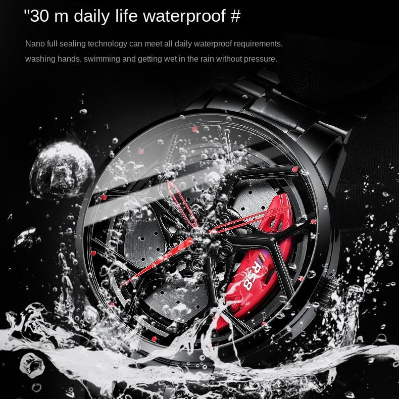 SVJ RS8 Hjulklokke Herre Stereo Brems Hollow Dial Sports Car Modified Black Technology Vanntett