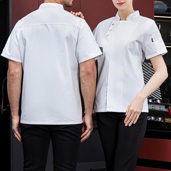 Chef Top Short Sleeves Solid Color Pocket Buckle Unisex Catering Work Clothes Plus Size Bakery Restaurant Chef Uniform Canteen Clothes