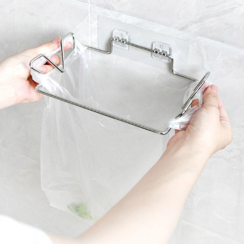 Adhesive Mount Garbage Bags Storage Holder Stainless Steel Hanging Garbage Bags Rack  Laundry Room