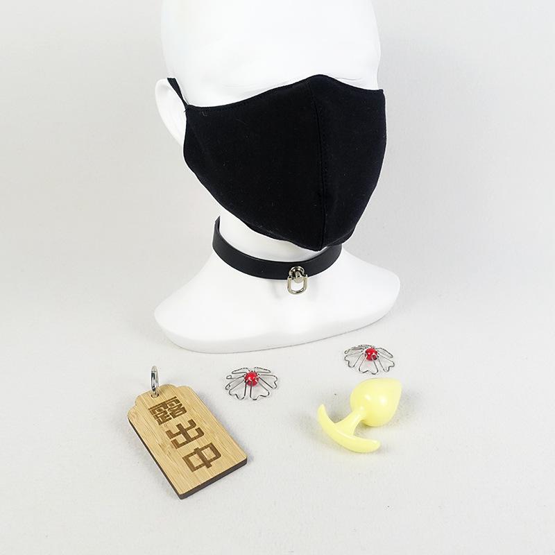 Stealth Nipple Clamps & SM Collar Set: Unisex Outdoor Sex Toys with Penis Mask & Anal Plug