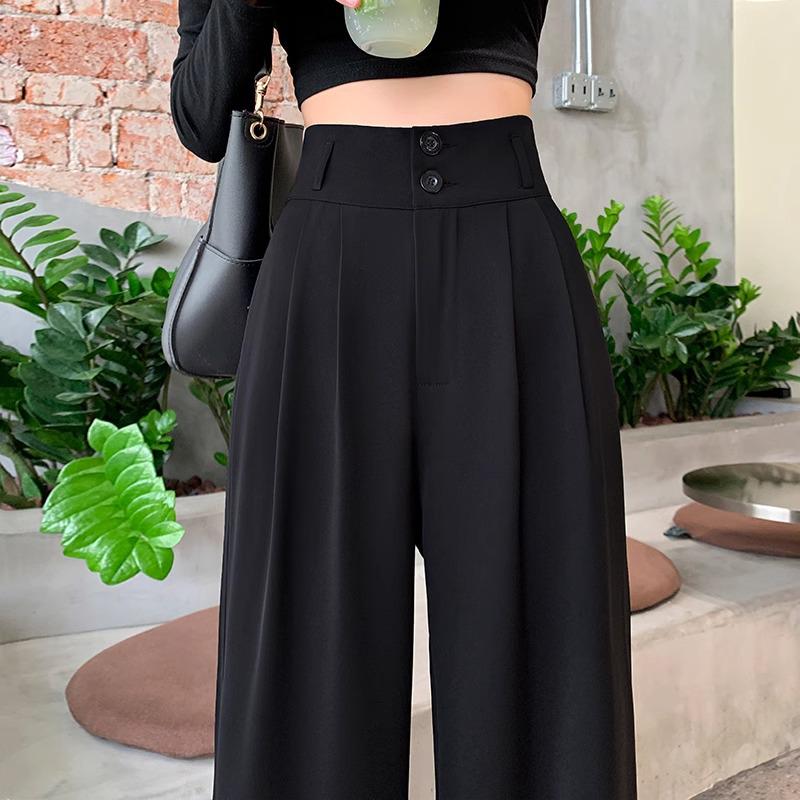 Women's Fleece-Lined Slim-Fit Wide-Leg Pants: High-Waisted, Sleek, and Stylish for Spring/Autumn