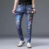 Jeans Casuales Elásticos de Pierna Estrecha Bordados Estampados de Talla Grande para Hombre Primavera Verano