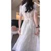Coffee Break French White Lace V-Neck Bubble Sleeve Dress Summer Female Gentle Wind Fairy Dress Temperament Long Dress