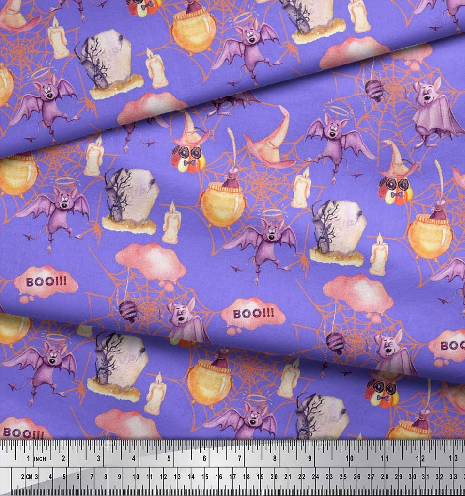 Soimoi Japan Crepe sateng stoff flaggermus, heks lue & trylledrikk Halloween dekor stoff trykt meter 42 tommer