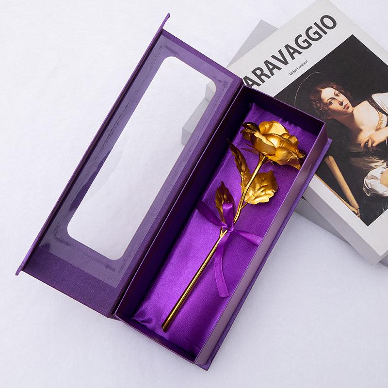 Caixa de Presente Flor Cravo Folha de Ouro - Rosa de Ouro 24K para o Dia dos Namorados Chinês