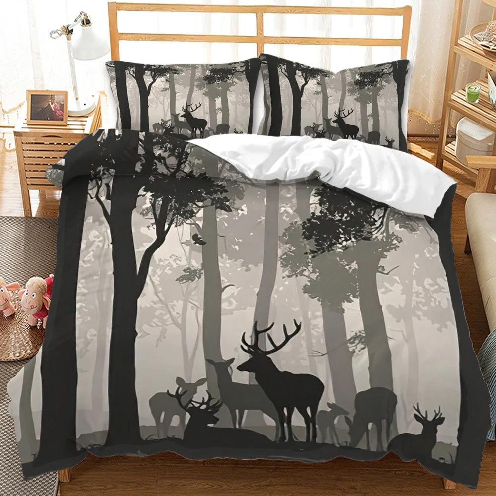 Forest Duvet Cover Set Tree Pattern Cool Colors King Queen Size Polyester Comforter Cover for Kids Boys Girls Teens Bedding Set