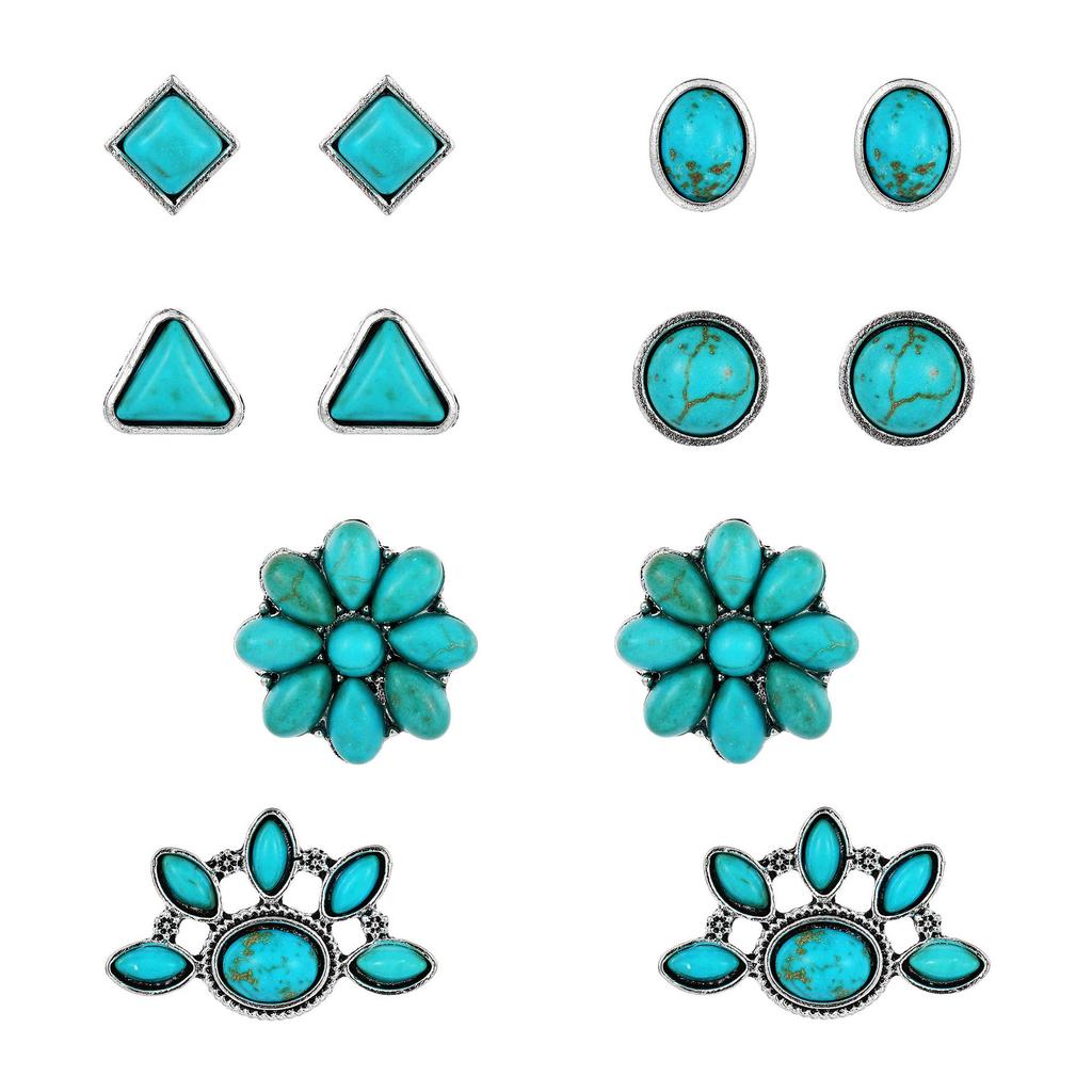 New Trends 5 Pairs Of Jewelry Dazzling Turquoise Gemstones Bohemian Earrings Stud Earrings