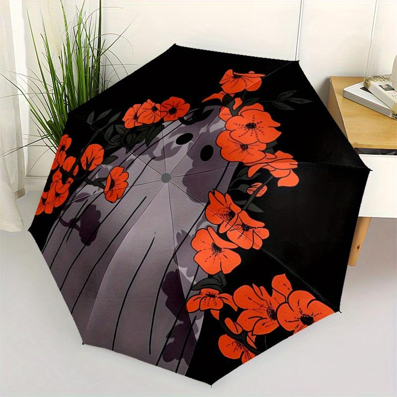 1pc Ghost Flowers Automatic Open/Close Umbrella, Portable Folding Umbrella for Travel, Themed Events, It is suitable as a gift for various festivals,
