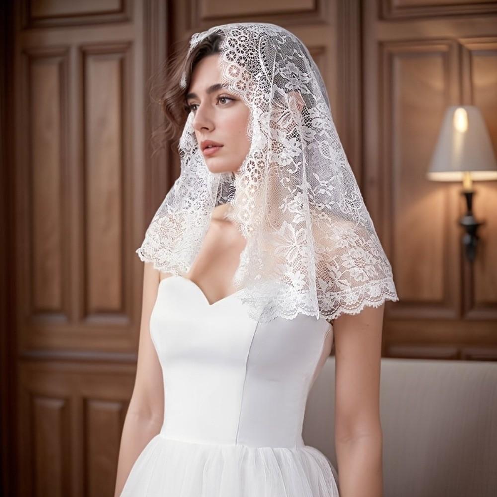 Hollow Wedding Lace Shawl Lace Trim Bride Head Gauze Elegant Veil Prayer Shawl  Party