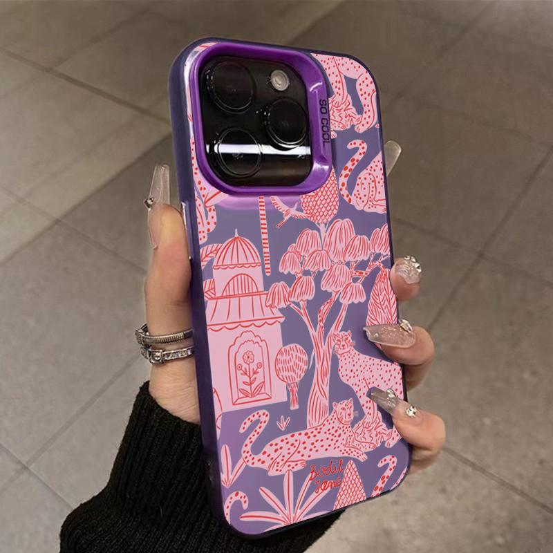 Phone Case for iPhone 15 13 14 Pro Max 11 12 Pro Mini X XR XS 7 8 Plus SE2 Fashion Pink Leopard Electroplate Hard Matte Cover