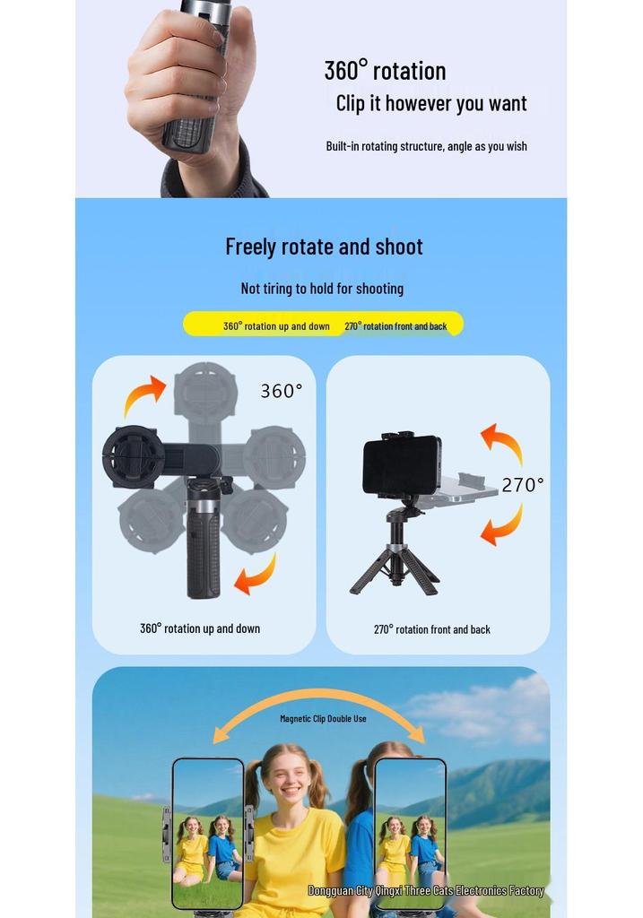 Portable Magnetic Bluetooth Selfie Stick with Integrated Multidirectional Shooting