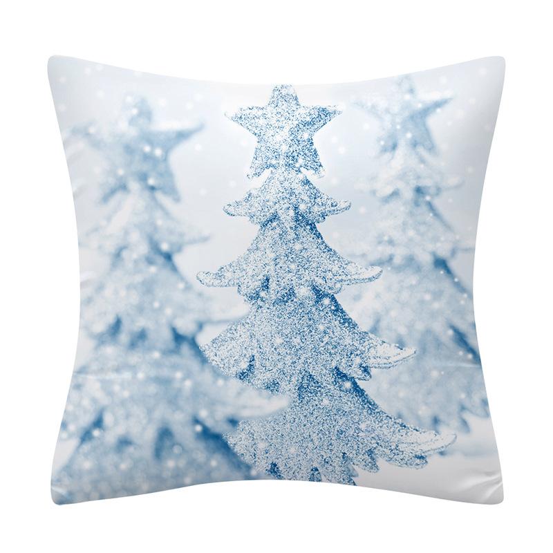 Snow Christmas Pillowcase Blue and White Printed Cushion Cover Snowflake  Tree Throw