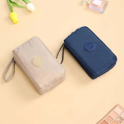 Middle-aged Women Long Three Zipper Layer Money Pouch Nylon Phone Bag Solid Color Card Key Toiletry Canvas Storage Organizer Bag