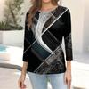 Trendy Vintage 3/4 Sleeve Top For Women,Ladies Casual Three Quarter Sleeve Round Collar Printed T-Shirt Blouse