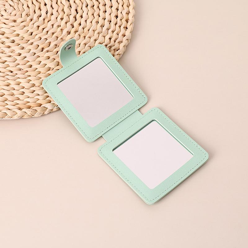 

Дзеркало для макіяжу 2-стороннє Однотонне Шкіра PU Просте Портативне Ручне Дзеркало Складне Студентське Компактне Миле Кишенькове Дзеркало зелений