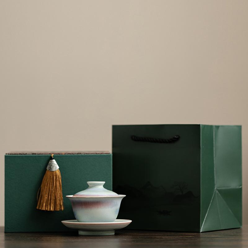 150ML Kiln Change Gaiwan Boutique Red Blue Glaze Sancai Tea Tureen Tea Maker Cover Bowl Chinese Tea Set Collection Craft
