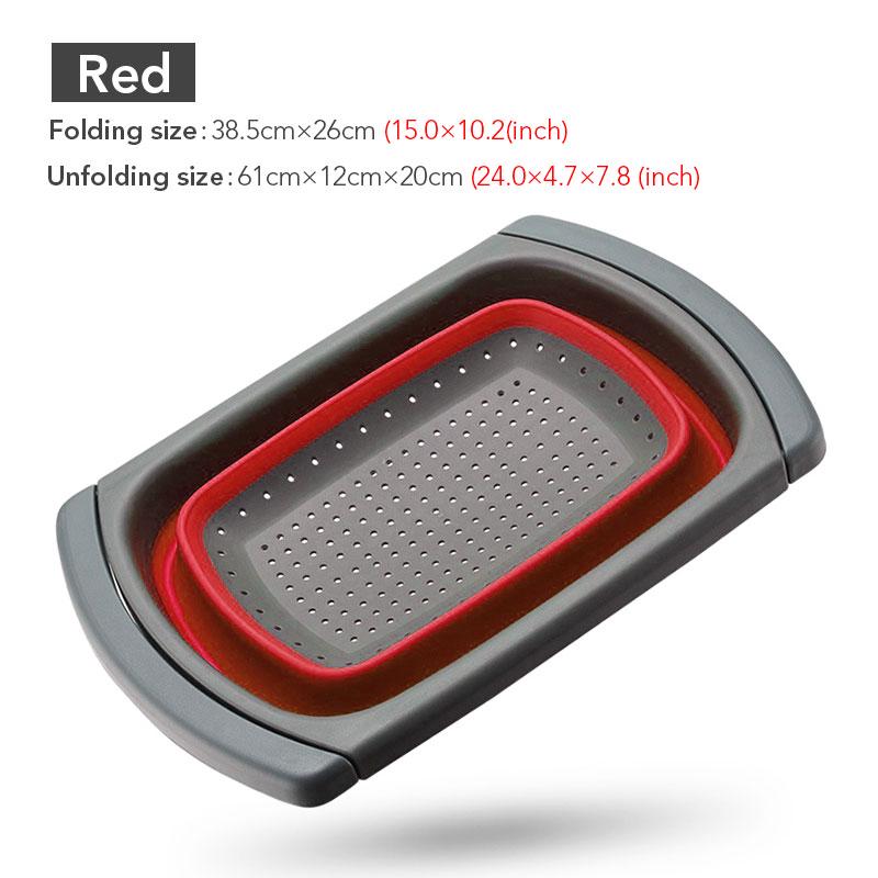 Skládací obdélníkový silikonový odtokový koš, zatahovací filtrační koš na vodu, domácí filtrační koš na ovoce a zeleninu