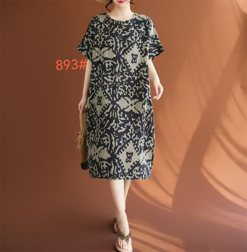 Real Shot 2026 Summer New Large Size Women's Clothing Fat MM Linen Cotton Linen Retro Literary Ethnic Style Casual Dress