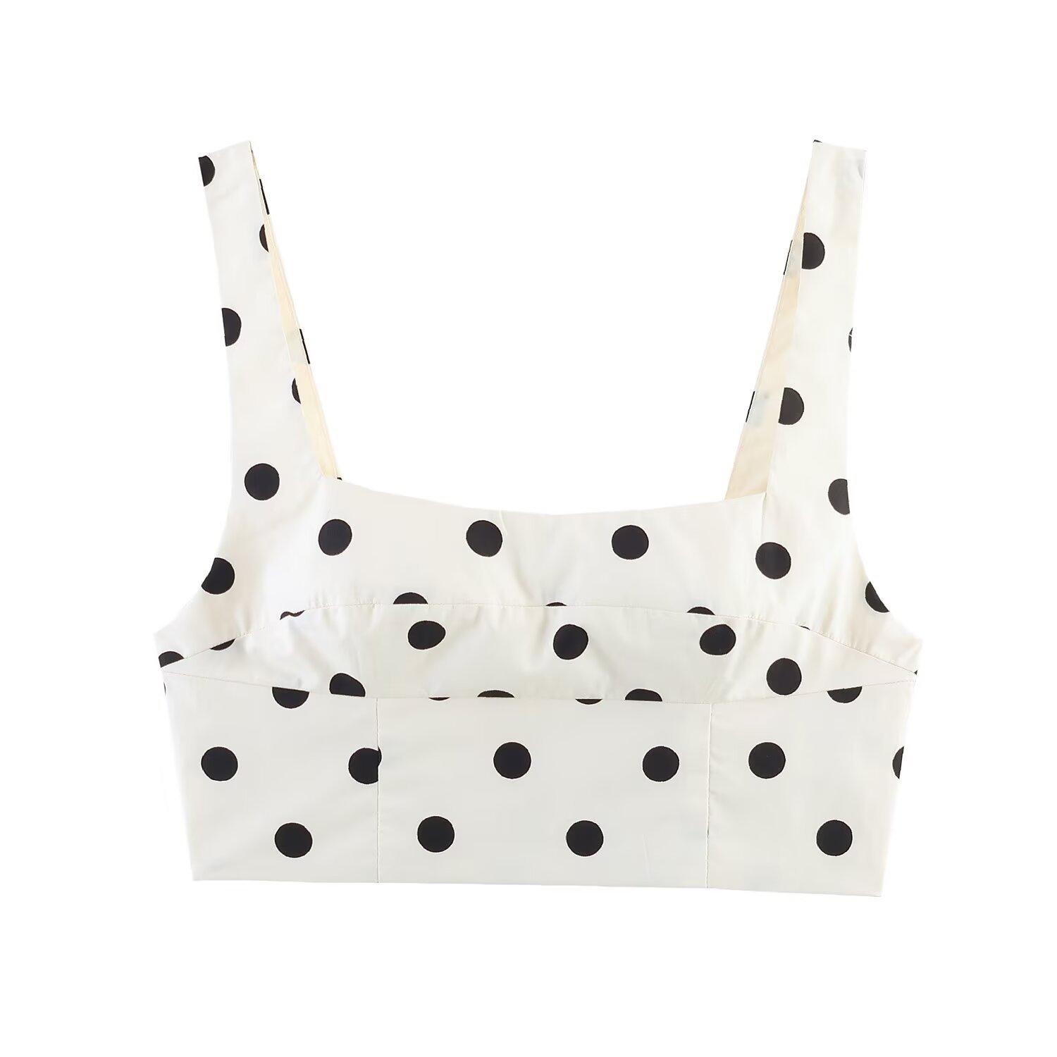 European and American style, new women s clothing, foreign style polka dot short top, polka dot asymmetrical Midi skirt XS
