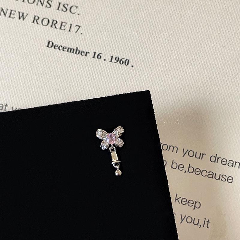 Pink Zircon Bowknot Heart Screw Stud Earrings - Versatile and Sweet Women's Ear Jewelry