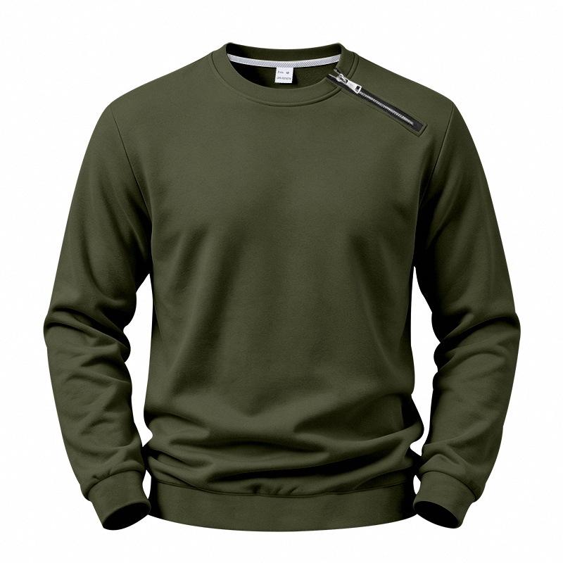 Men S Solid Color Fleece Lined Loose Casual Round Neck Sweatshirt