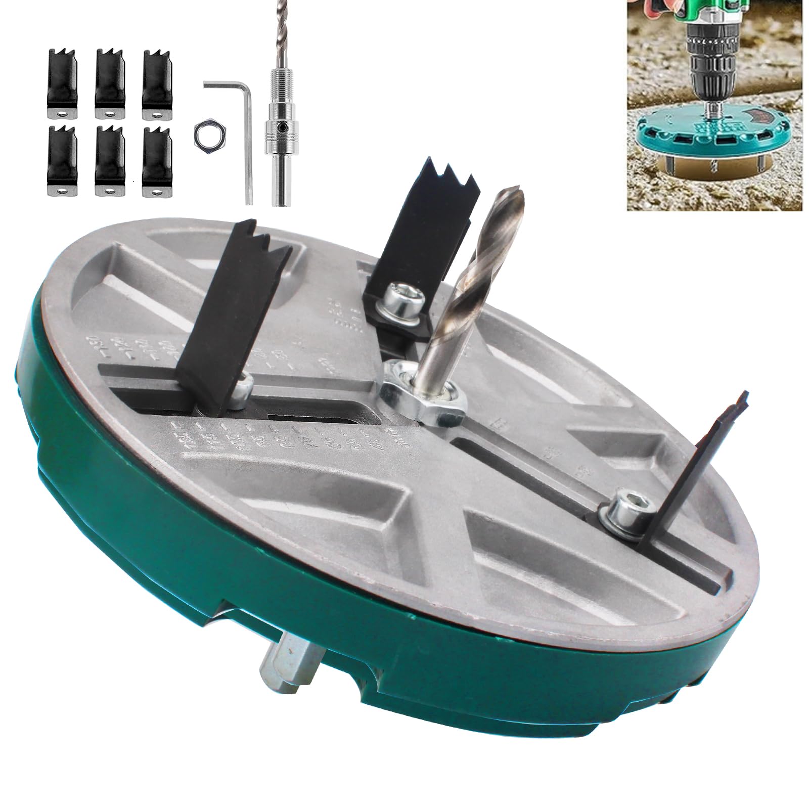 

Инструменты для сверления, регулируемый перфоратор, пила диаметром 1,8–5 дюймов, дырокол для деревообрабатывающего инструмента, инструмент для открывания круглых отверстий с 6 сменными деталями из сплава.