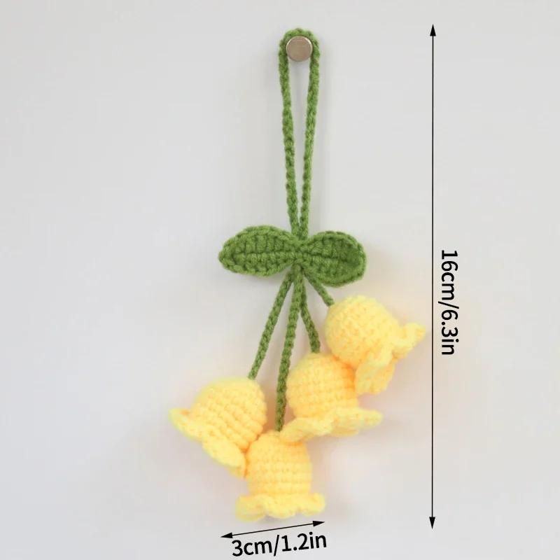 Crochet Flower Keychain Lily Of The Valley Orchid Pendants Car Hanging Decoration Wedding Gift for Guests Knitted Flower Gift