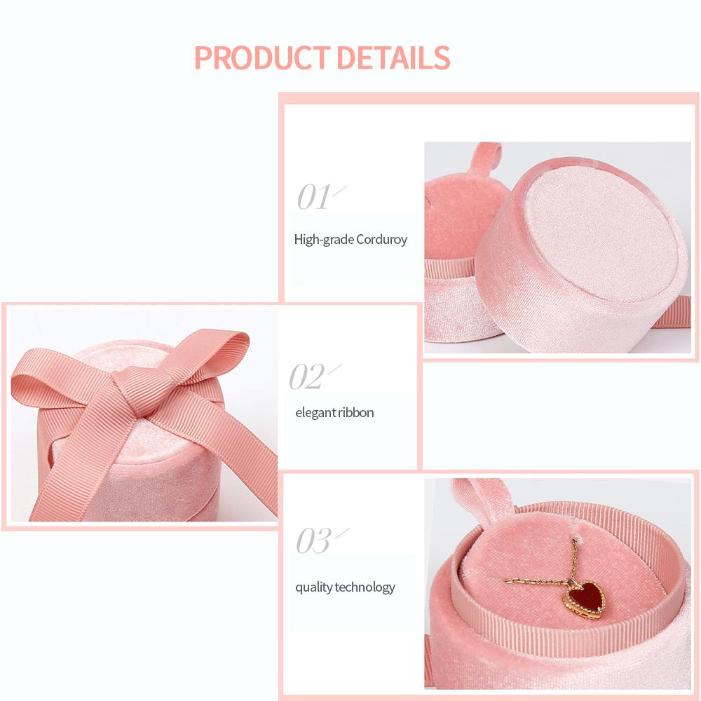 Premium Velvet Round Bow Ribbon Ring Box Wedding Jewelry Earring Ring Display Storage For Proposal Engagement 5.8*5.3cm
