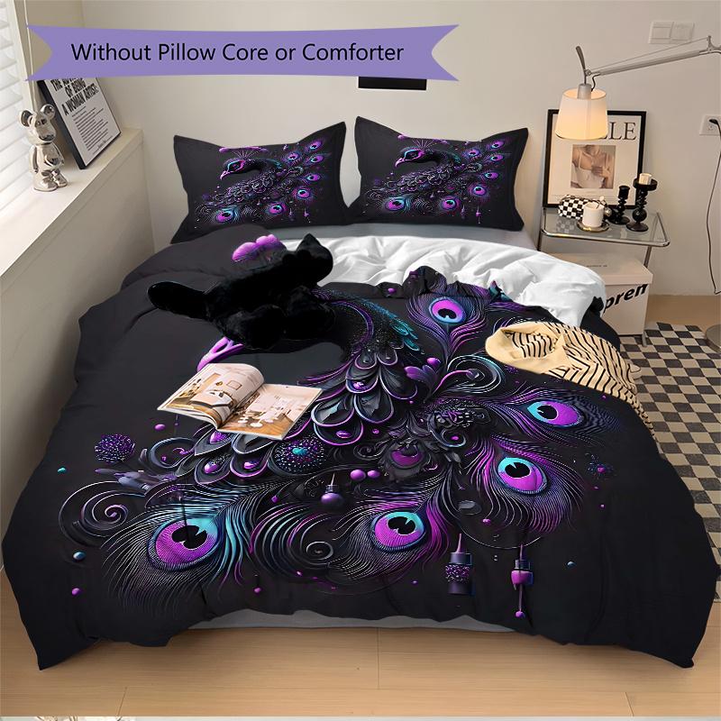 3pcs Enchanted Peacock Printed Duvet Cover Set (1 * Cover+2 * Pillowcase, Without Core), Suitable for Home Bedroom, Guest Room, Dormitory Decorat