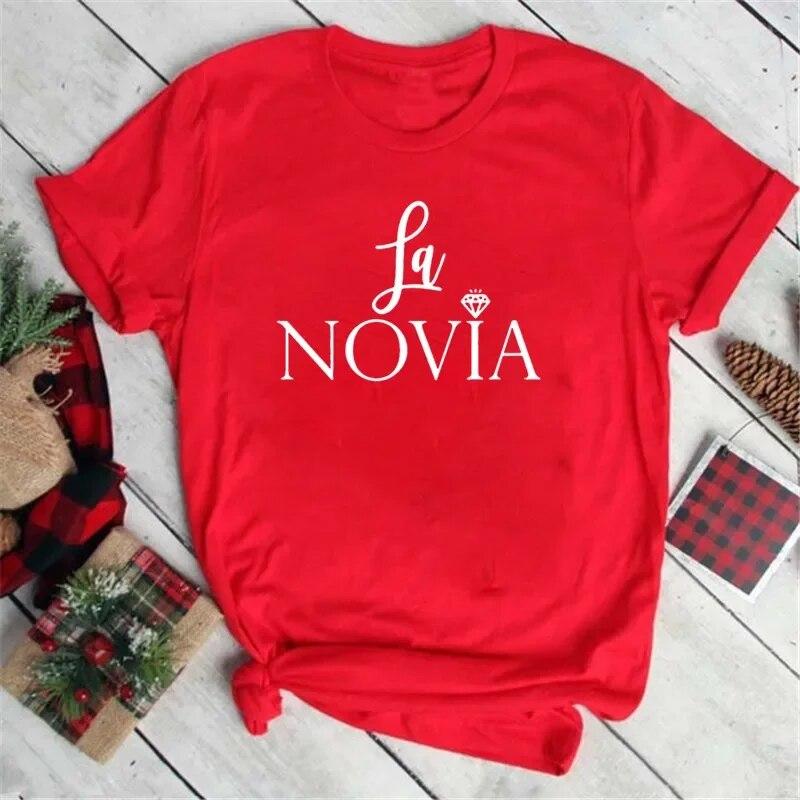 2023 Women La Novia Spain Inscriptions Team Bride Femme Wedding Shower T-Shirt Girl Bachelorette Hen Party T Shirts Unisex