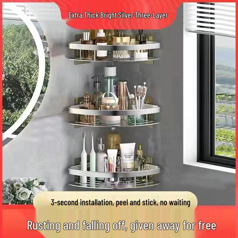 Punch-Free Aluminum Corner Bathroom Storage Rack