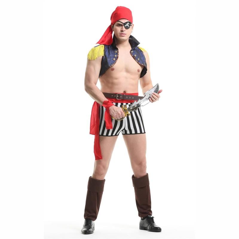Mens Halloween Costume Pirate Captain Outfit Caribbean Themed Adult Fancy Dress Stage Performance