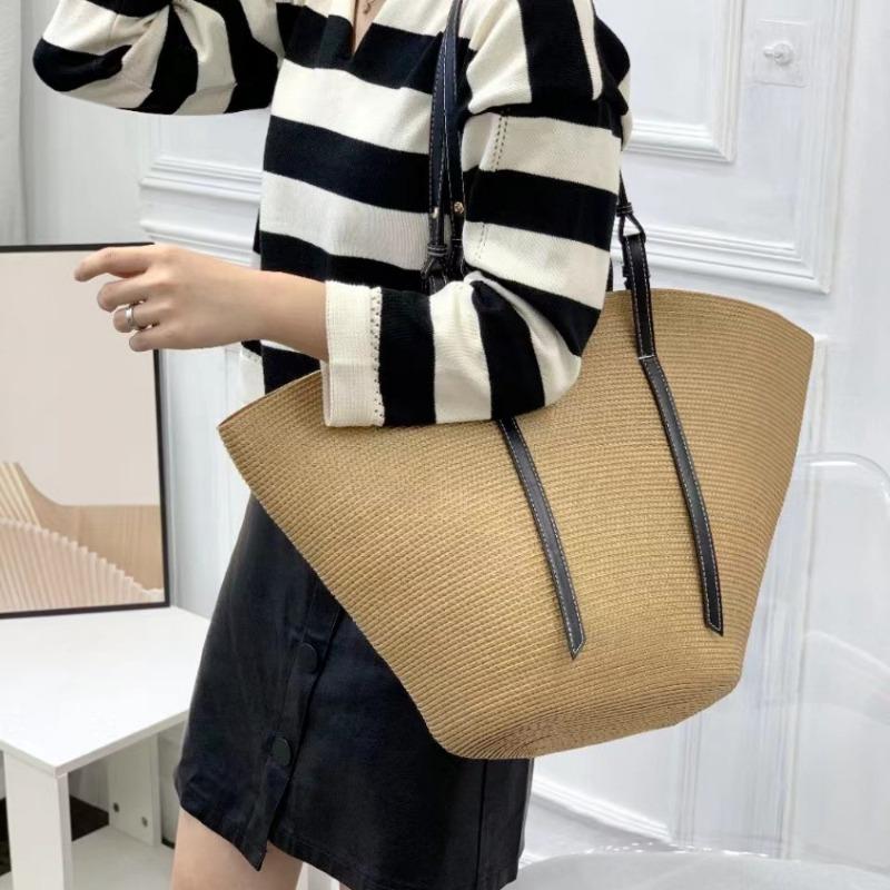 New Splicing Vegetable Basket Straw Bag Large Capacity Hand-woven Bag Tote Bag Women's Shoulder Holiday Beach Women's Bag