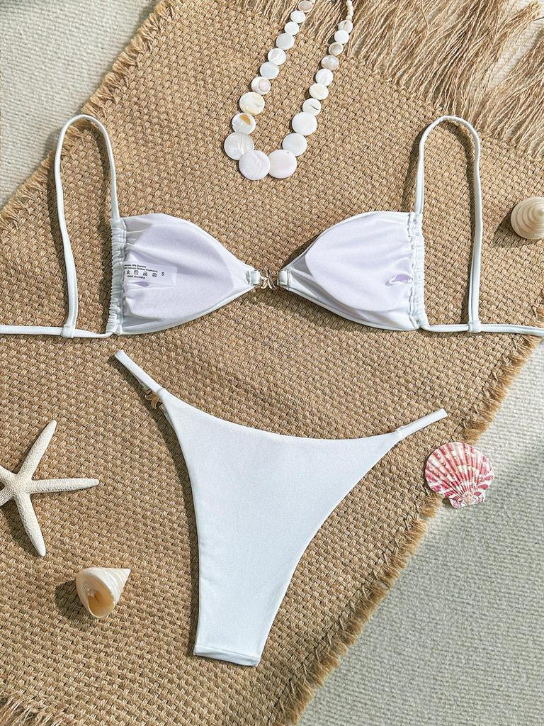 Sexy Dreieck Mini-Bikini-Set Micro-Tanga Einfarbiger Badeanzug Damen Badeanzug Biquini Bandage Strandbekleidung Bademode Tanga-Bikini