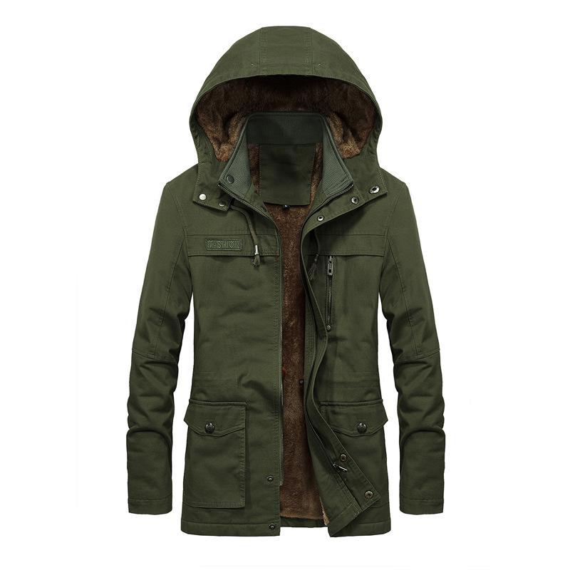 Abrigo Cortavientos Casual de Longitud Media para Hombre Otoño/Invierno con Terciopelo Lavado - Tendencia Talla Grande
