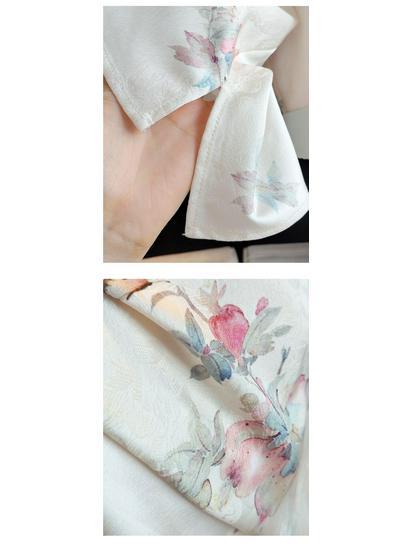 Women's Retro Chinese Jacquard Summer Top - Round Neck, Button Design, Sweet and Trendy Style